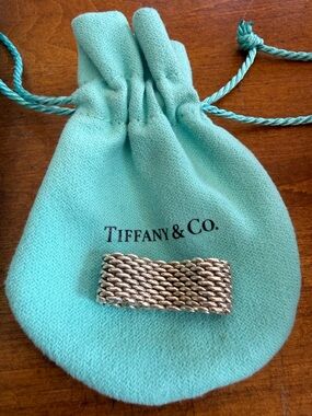 Size 7 Tiffany & Co Somerset Ring in STerling Silver Mesh Weave Ring AUTHENTIC